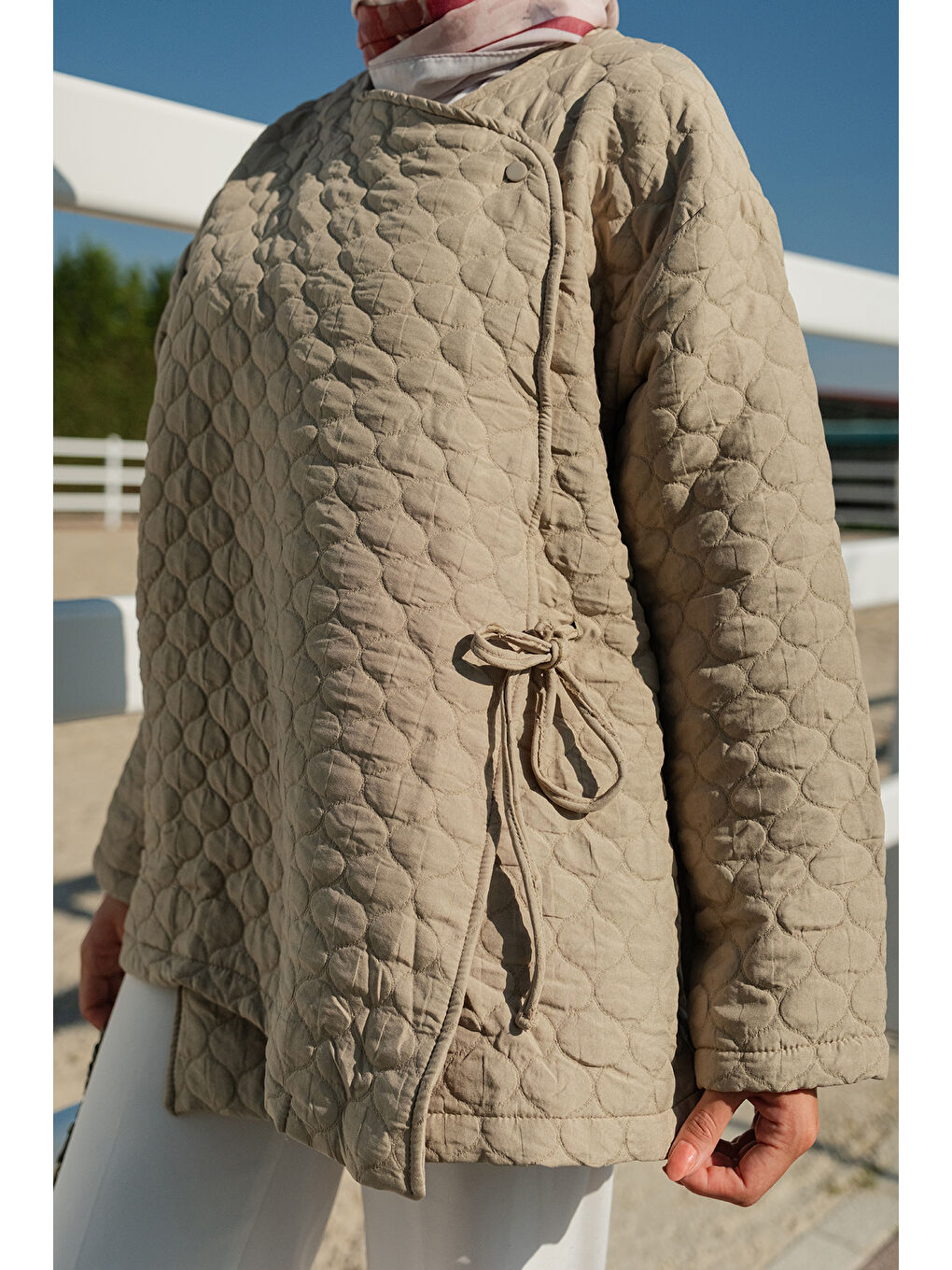 Kadın Düğme Detay Bağlamalı Ceket Küf Yeşil-4