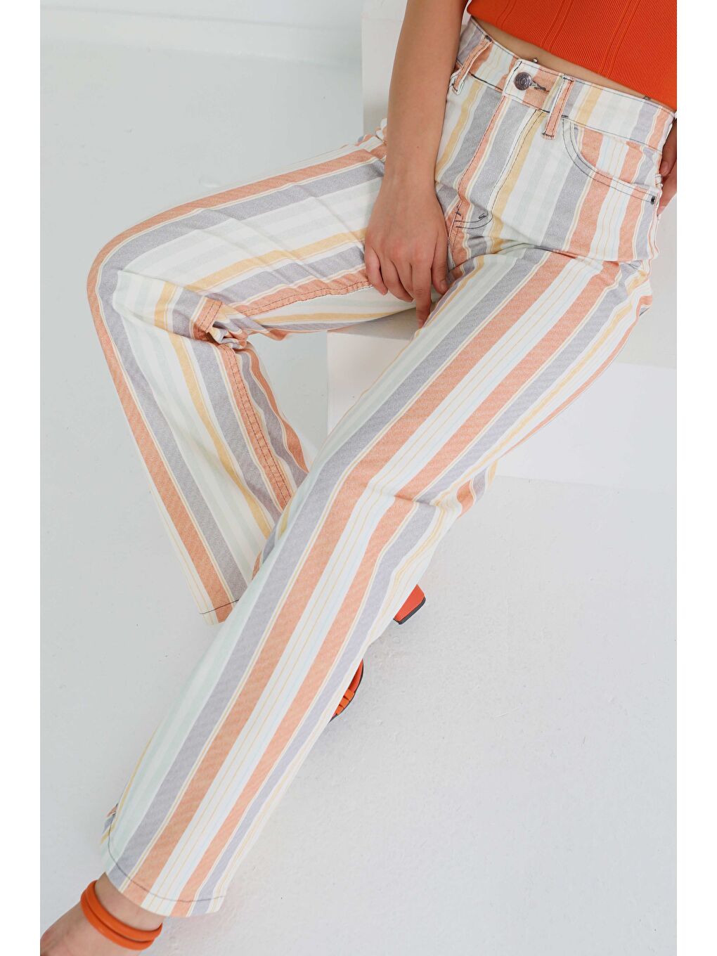 Karışık Çizgili Palazzo Pantolon Renkli - 27463-3