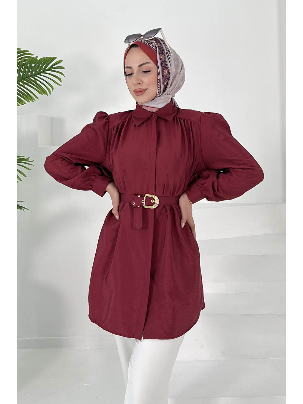 Kemerli Tunik Bordo - 27002-1
