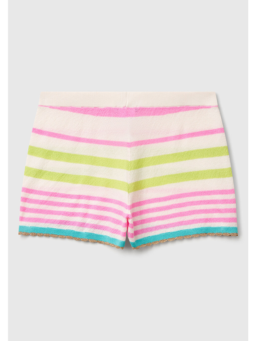 Kadın Pembe Pamuk Karışımlı Çizgili Paça Detaylı Triko Şort-3
