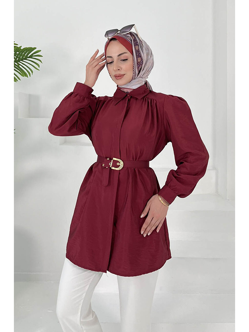 Kemerli Tunik Bordo - 27002-2