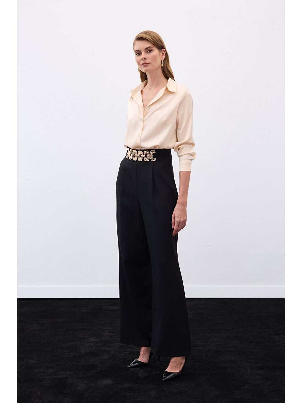 Kemerli Salaş Pantolon - Siyah