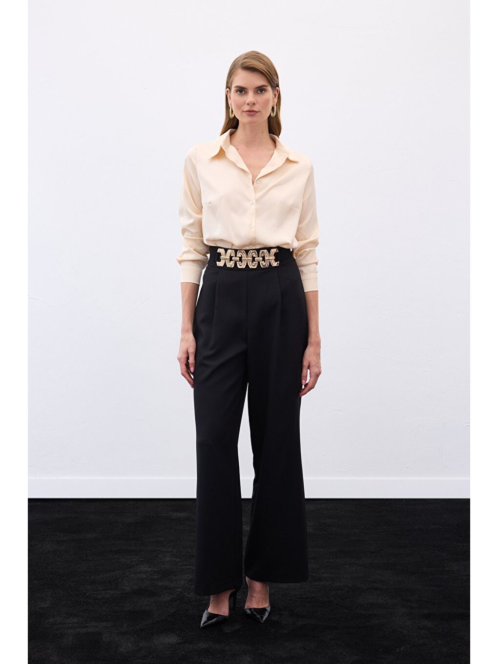 Kemerli Salaş Pantolon - Siyah-1