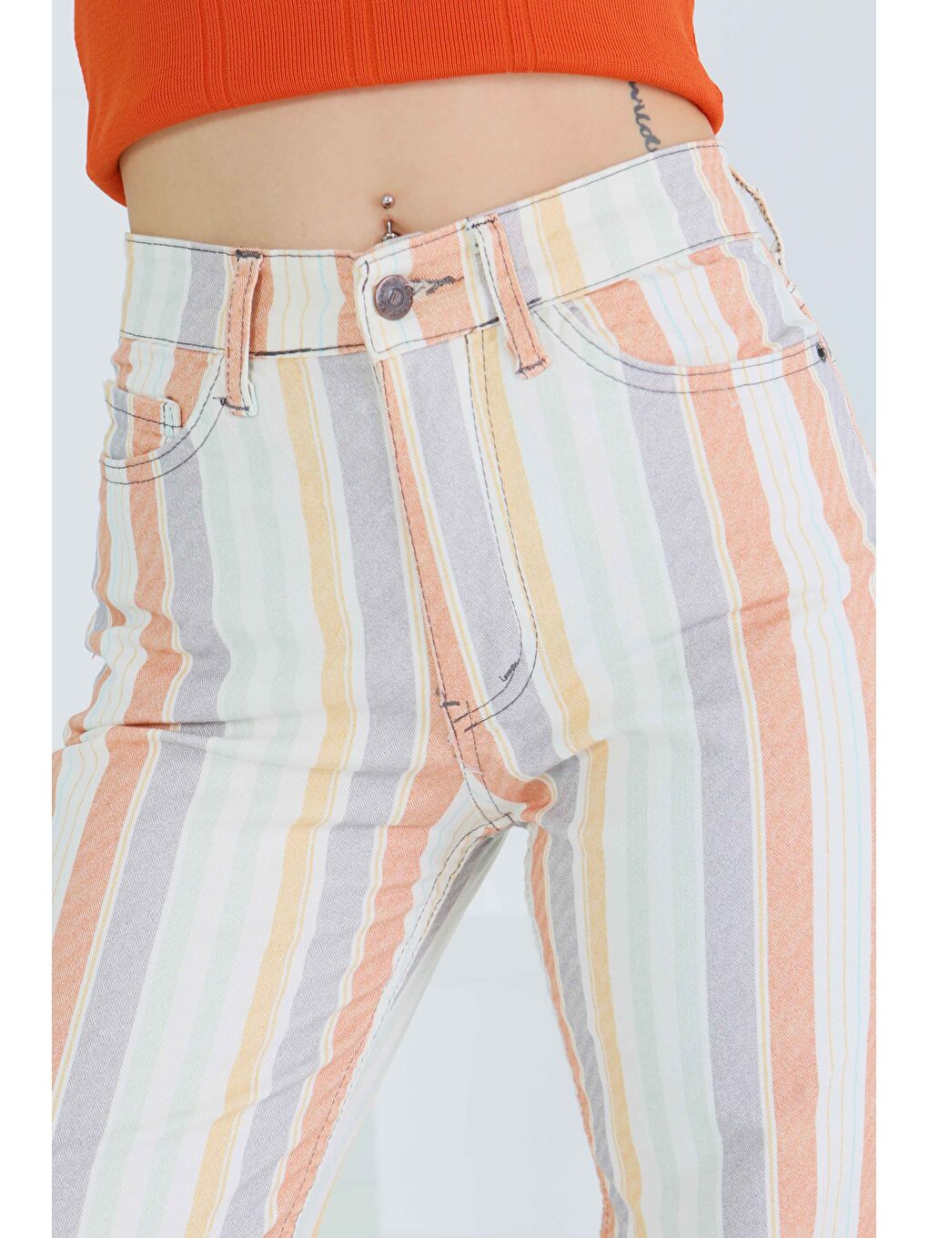 Karışık Çizgili Palazzo Pantolon Renkli - 27463-4