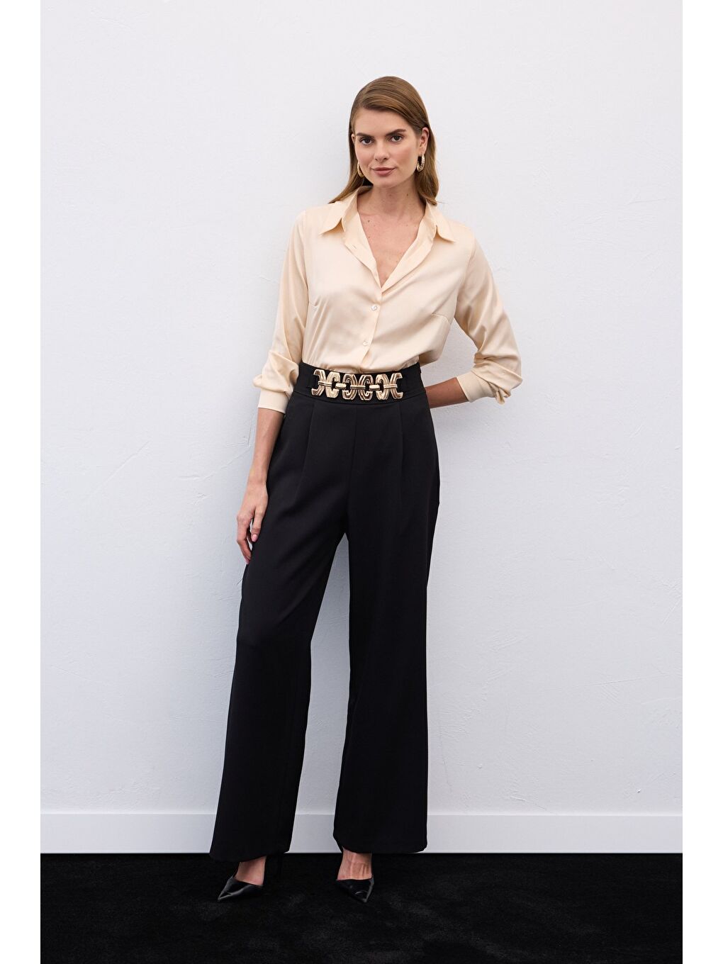 Kemerli Salaş Pantolon - Siyah-2