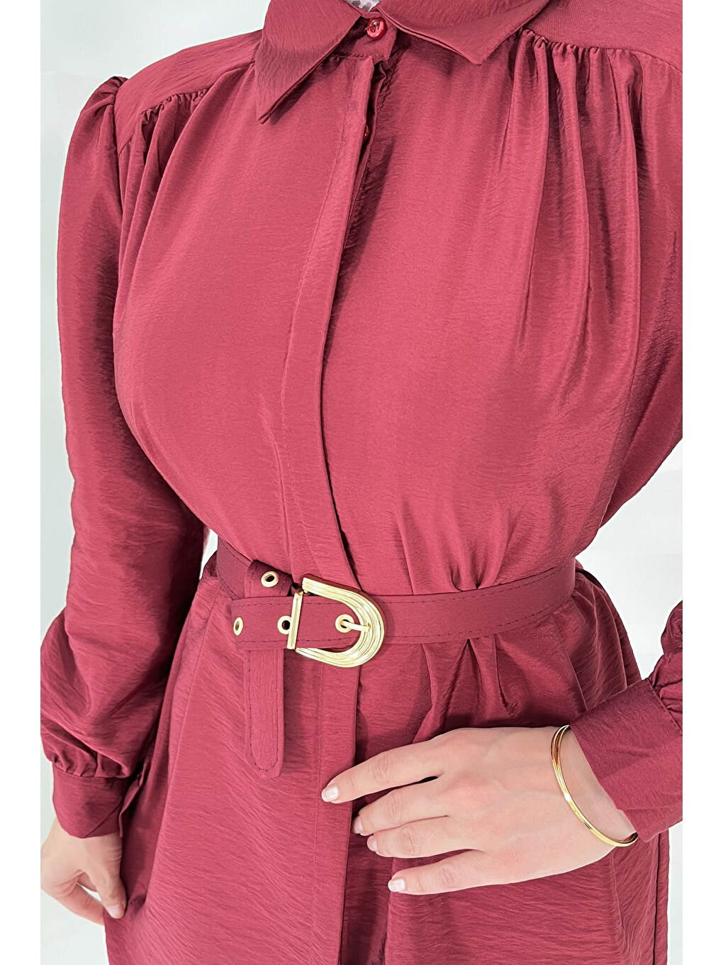 Kemerli Tunik Bordo - 27002-6