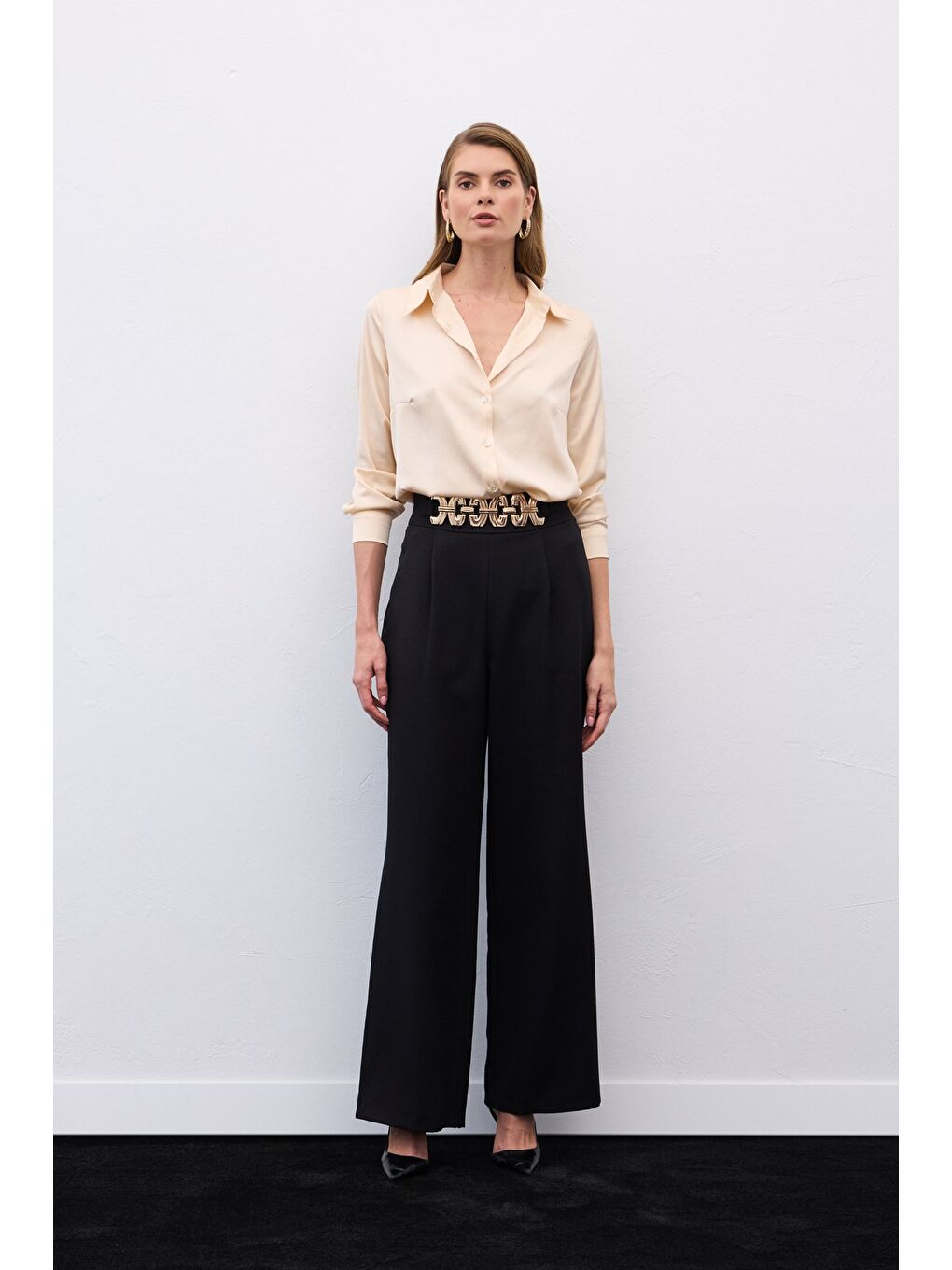 Kemerli Salaş Pantolon - Siyah-3