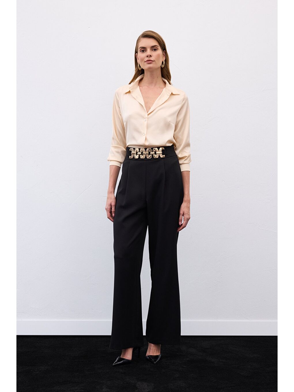 Kemerli Salaş Pantolon - Siyah-4