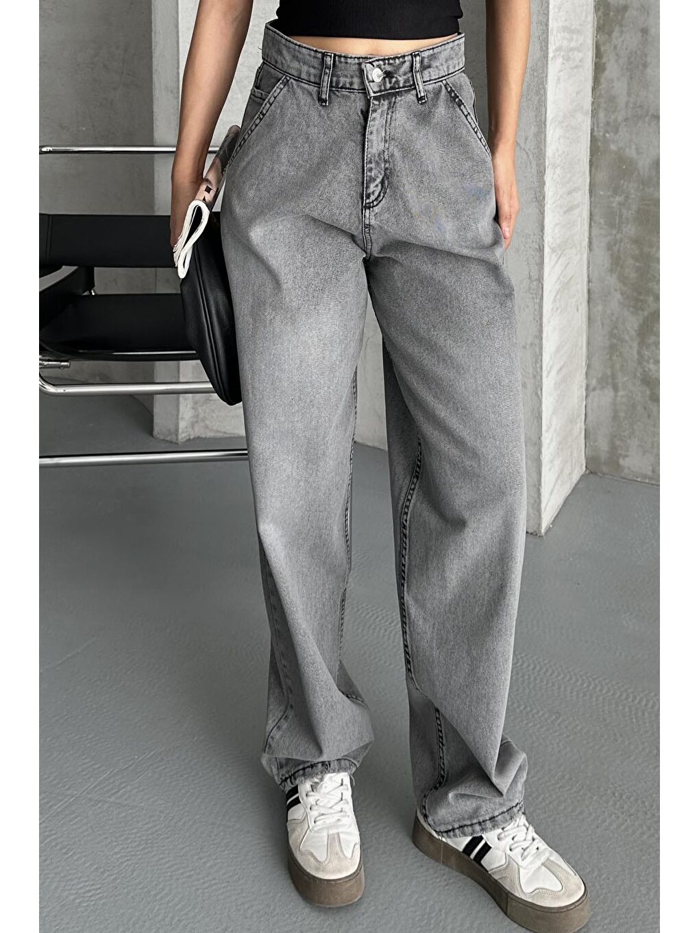 Gri Yan Cepli Baggy Pantolon Açik Füme - 27359-1