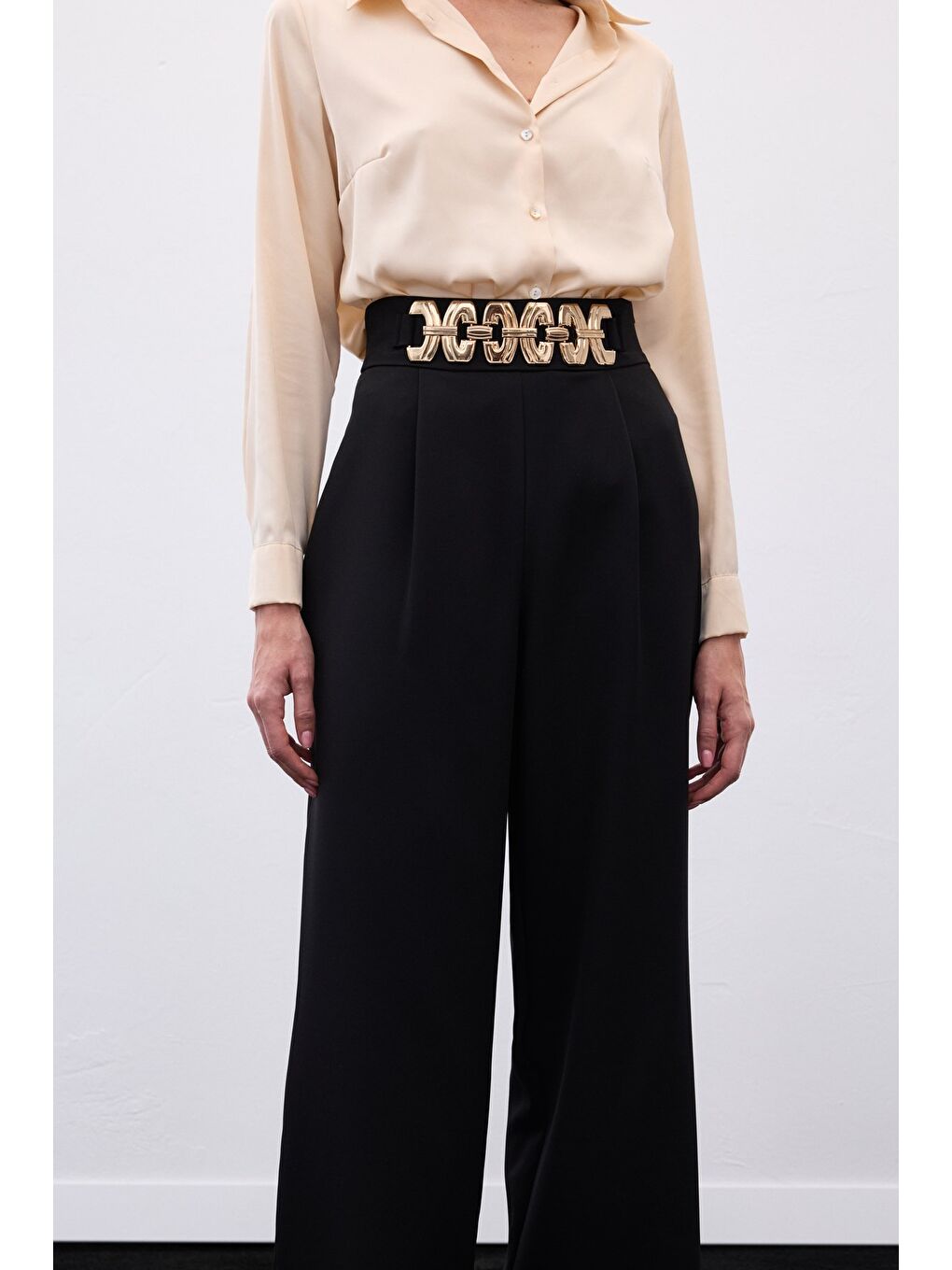 Kemerli Salaş Pantolon - Siyah-5