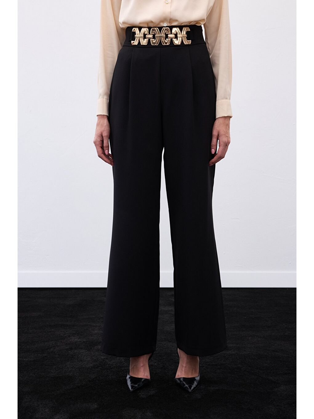 Kemerli Salaş Pantolon - Siyah-6