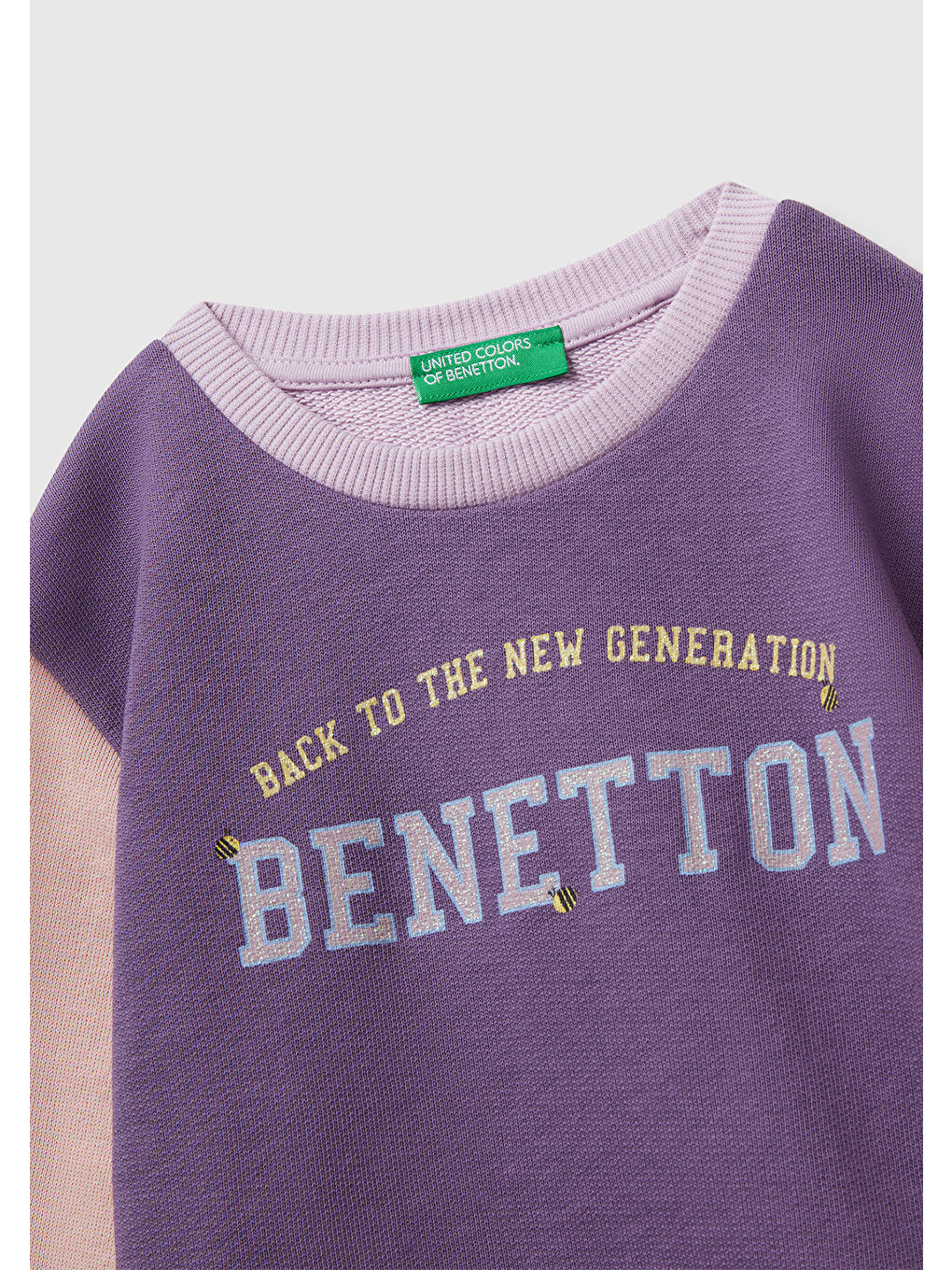 Kız Çocuk Lila-Fuşya-Bej Önü Simli Logo Baskılı Nervürlü Regular Fit Sweatshirt-2