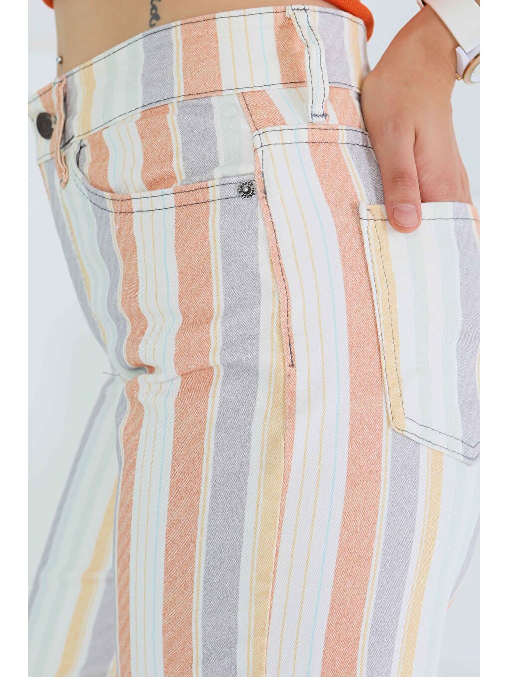 Karışık Çizgili Palazzo Pantolon Renkli - 27463-5