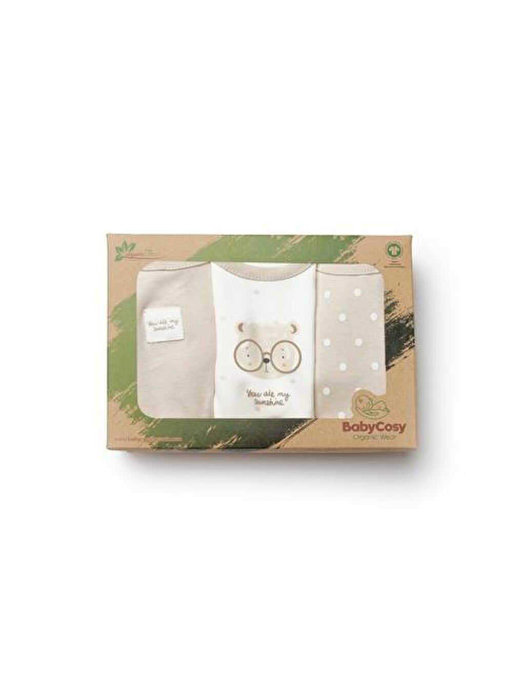 Ekru Bebek 3'lü Uzun kollu Body %100 Organic Pamuk, Yenidoğan Serisi -CSY8124-1