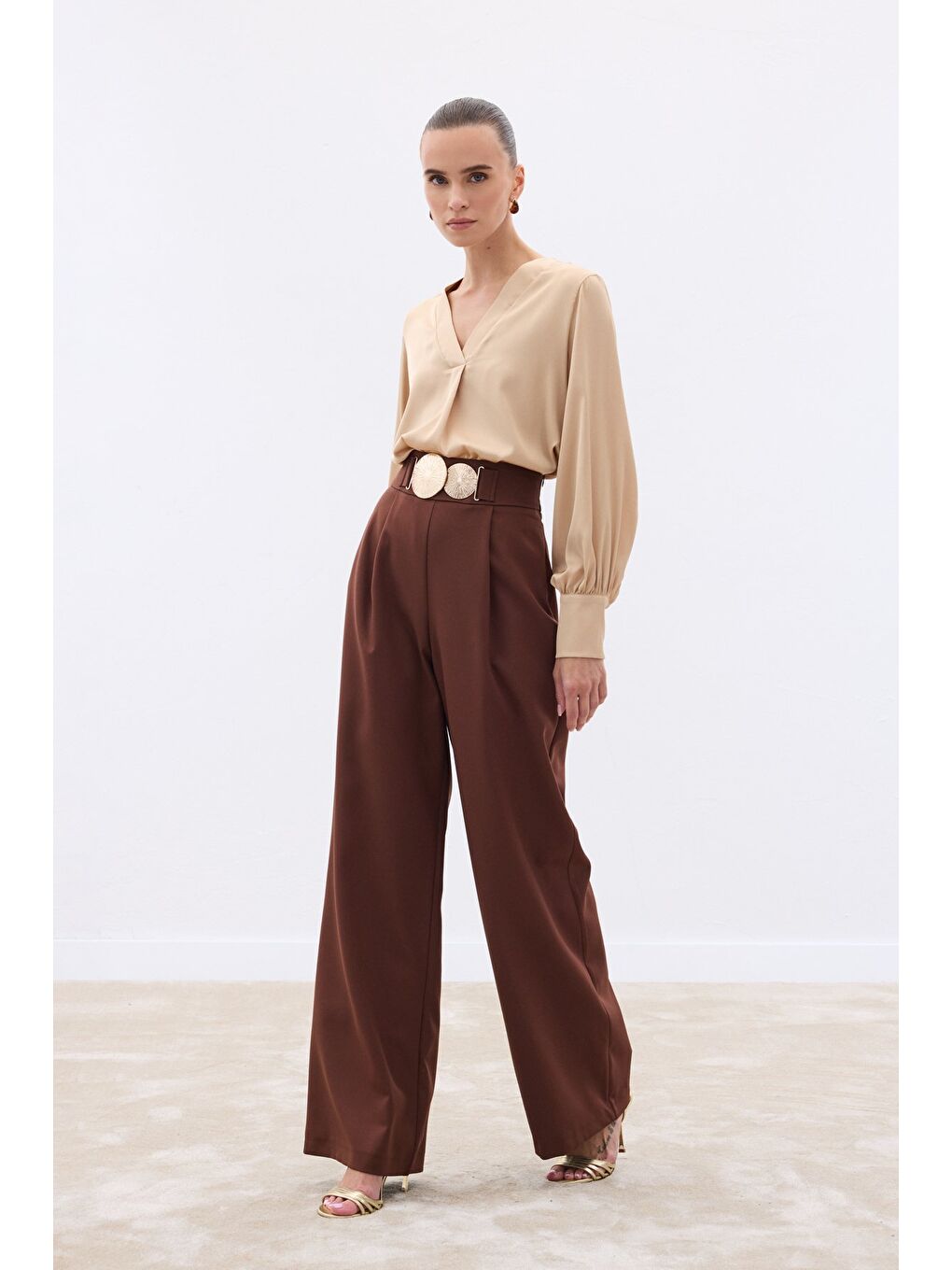 Kahverengi Aksesuarlı Pantolon - Kahve-2
