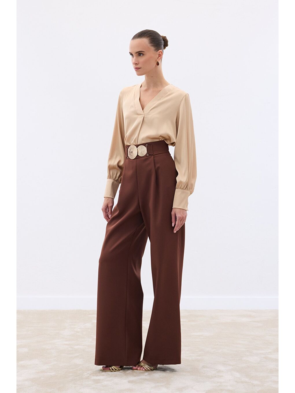 Kahverengi Aksesuarlı Pantolon - Kahve-3