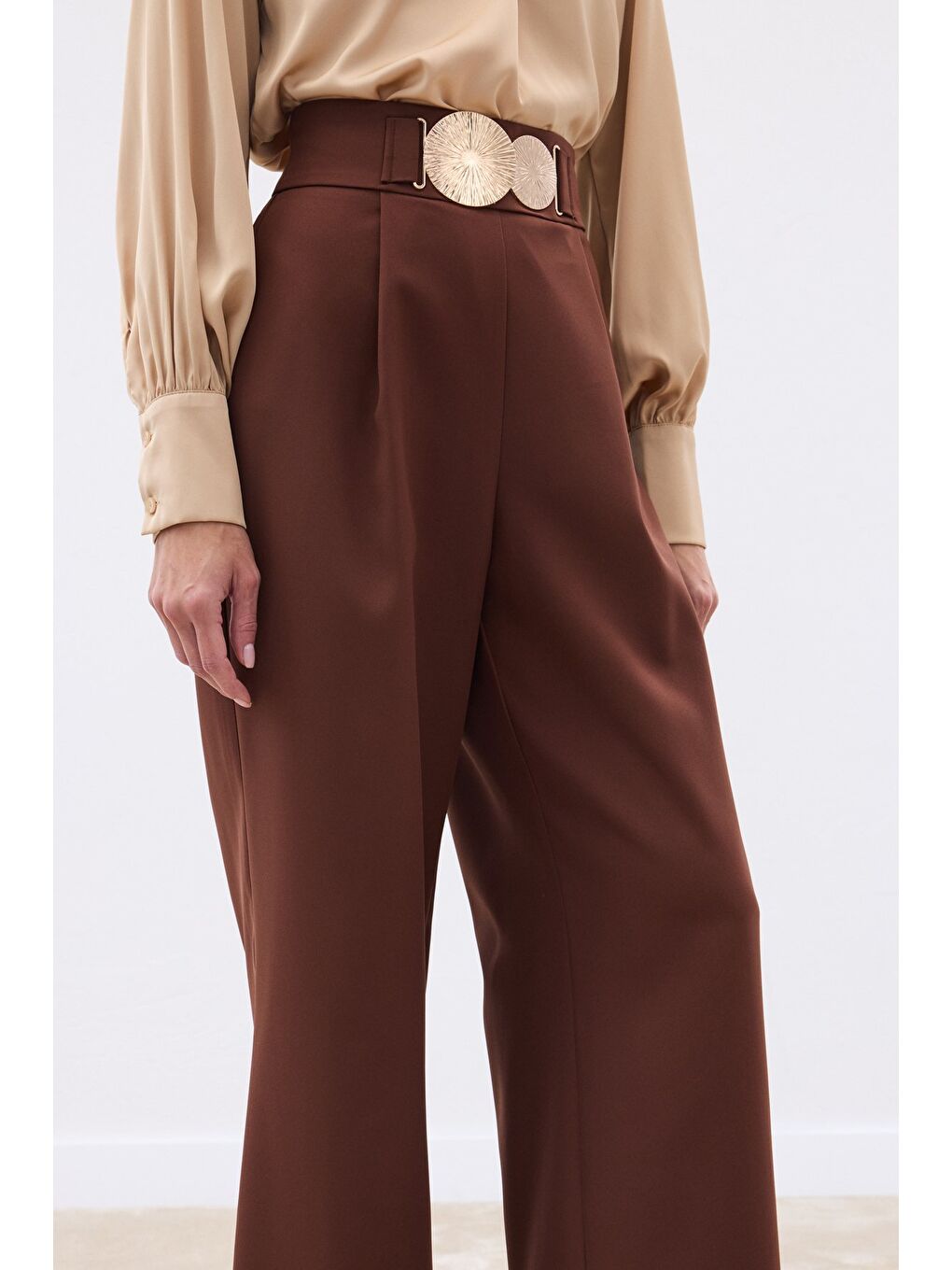 Kahverengi Aksesuarlı Pantolon - Kahve-4