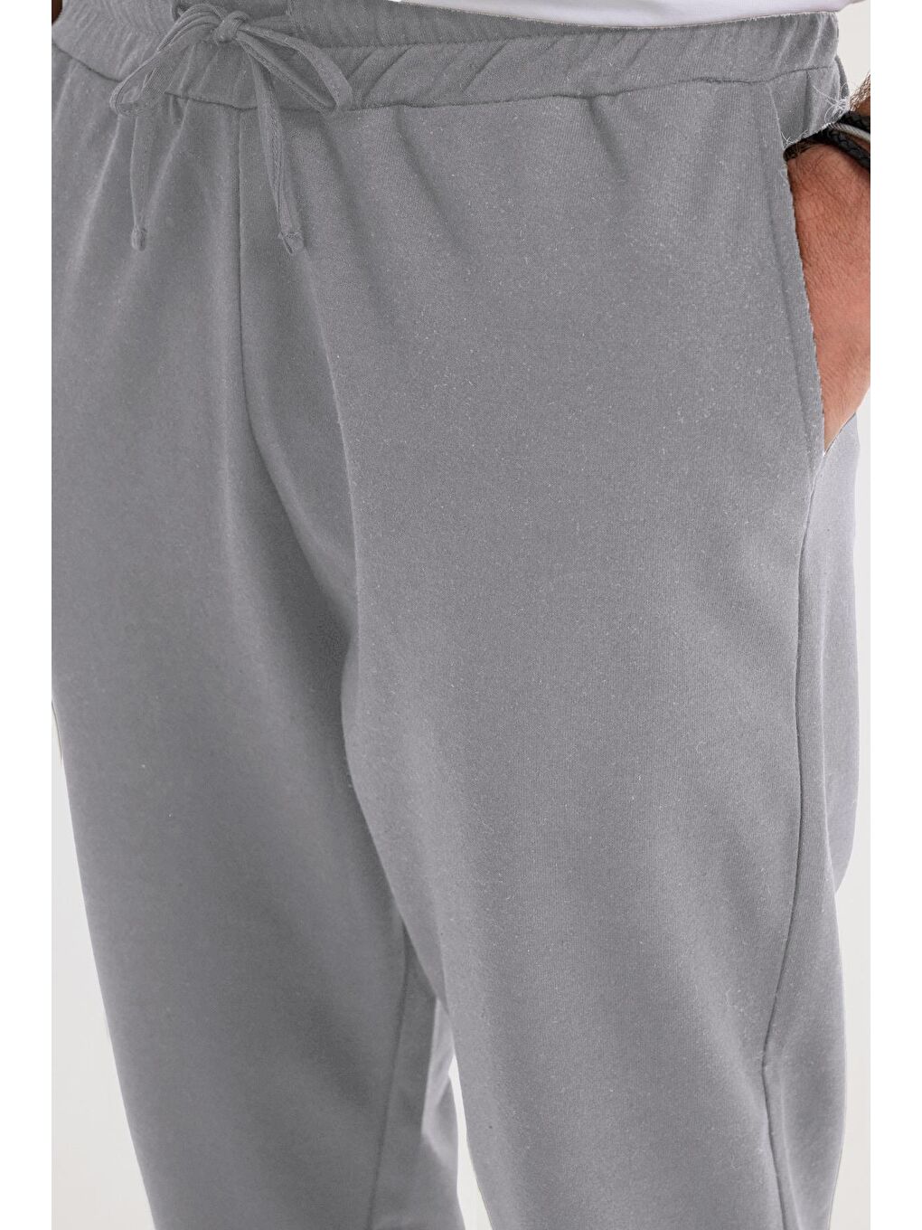 Erkek Regular Fit Klasik Kesim Beli Bağcıklı Jogger Cepli Lastikli Paça Gri Eşofman Altı-2