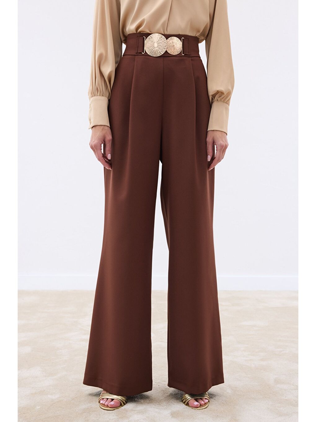 Kahverengi Aksesuarlı Pantolon - Kahve-5