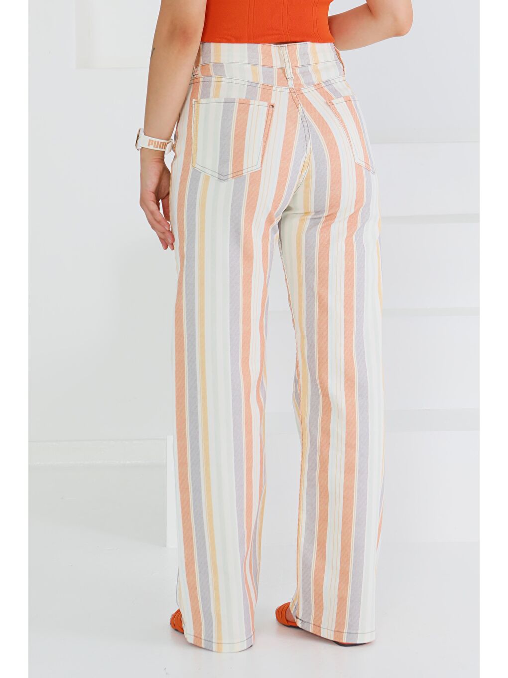 Karışık Çizgili Palazzo Pantolon Renkli - 27463-6