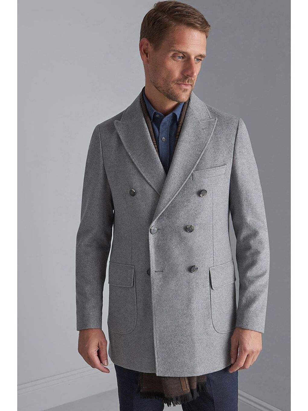 Erkek Gri  / Rahat Kalıp Kruvaze Kaban-1