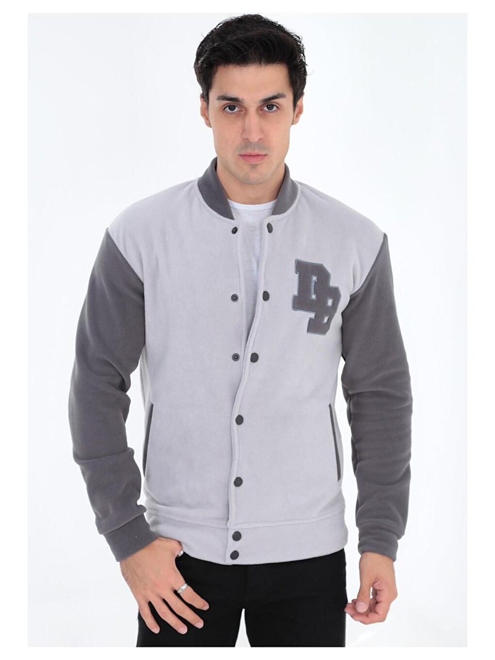 Gri Bomber Yaka Fit Polar Kolej Ceket