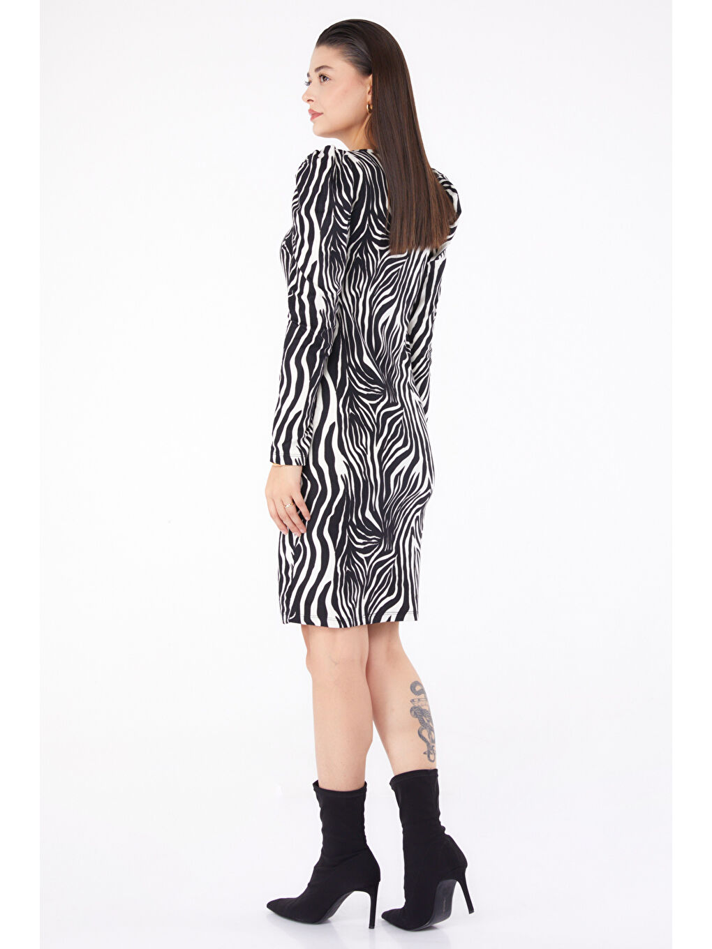 Prenses Kol Desenli Elbise Siyah - 26374-4