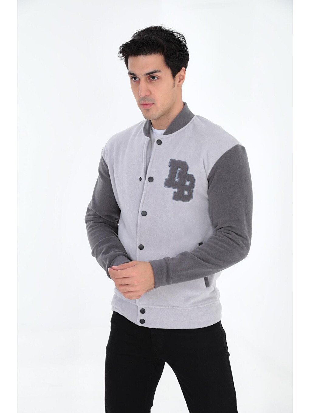 Gri Bomber Yaka Fit Polar Kolej Ceket-1