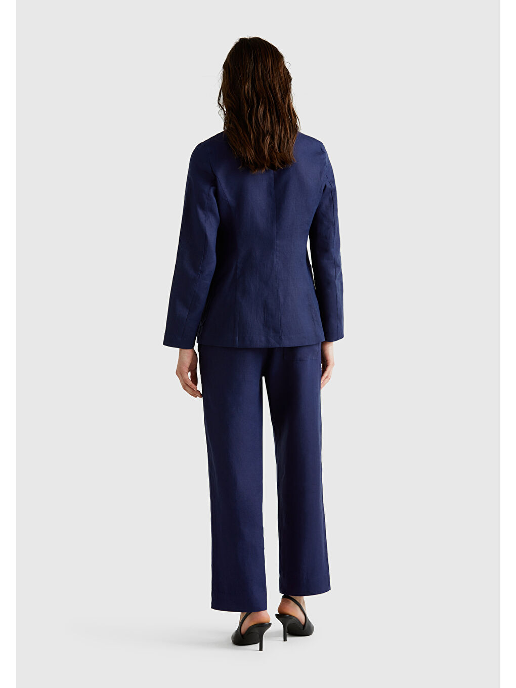 Kadın Lacivert %100 Keten Büzgü İpli Cepli Sigaret Pantolon-2