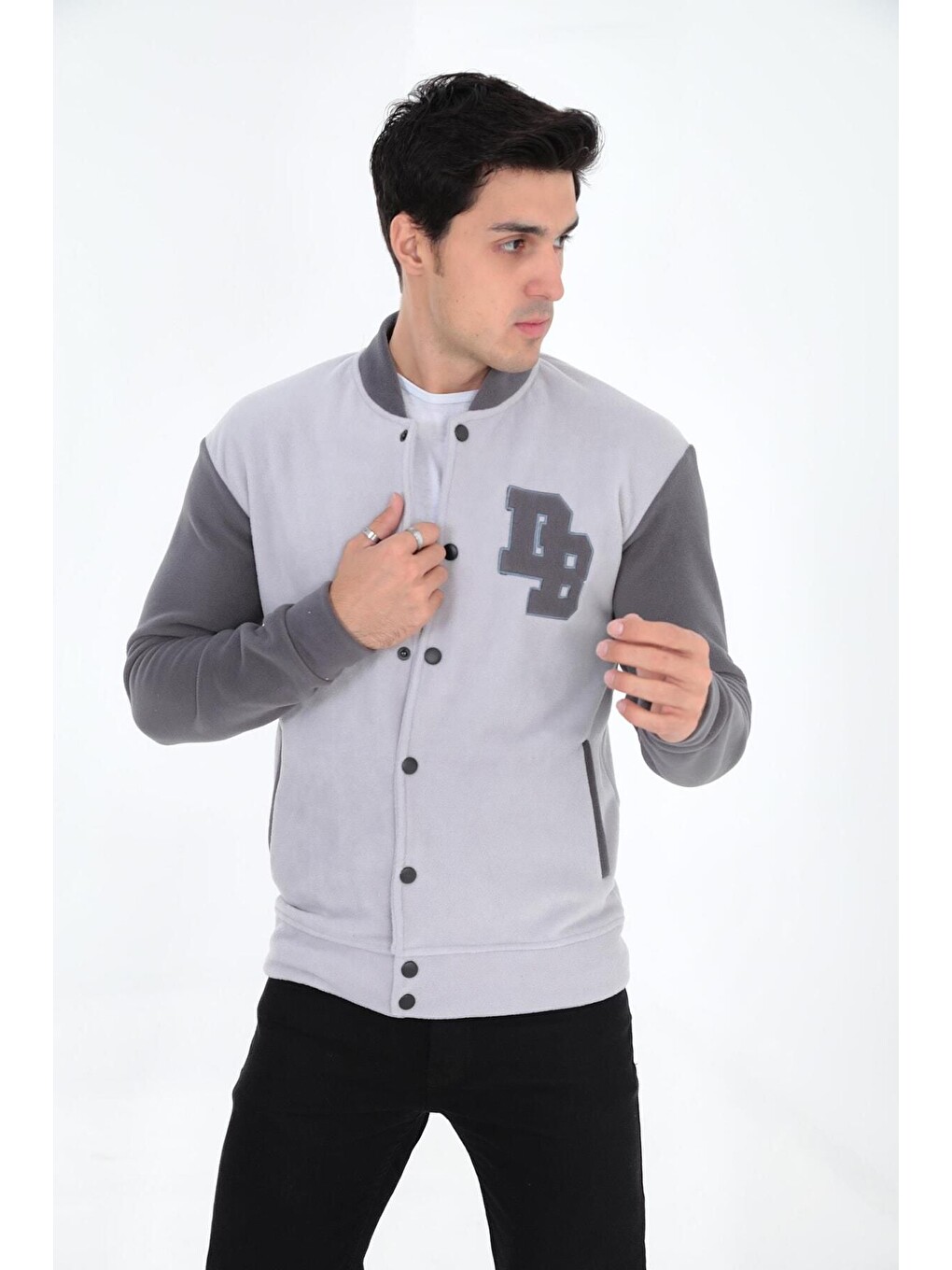 Gri Bomber Yaka Fit Polar Kolej Ceket-2
