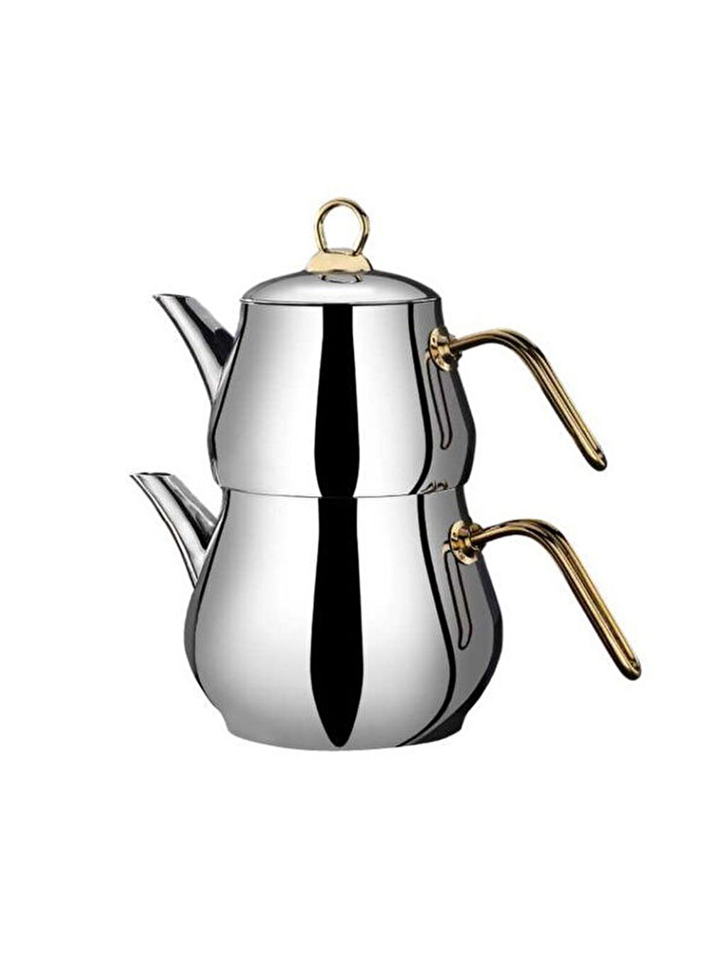 Çayeli Mini Çelik Çaydanlık Takımı - Gri / Gold - 1,2 lt + 800 ml-1