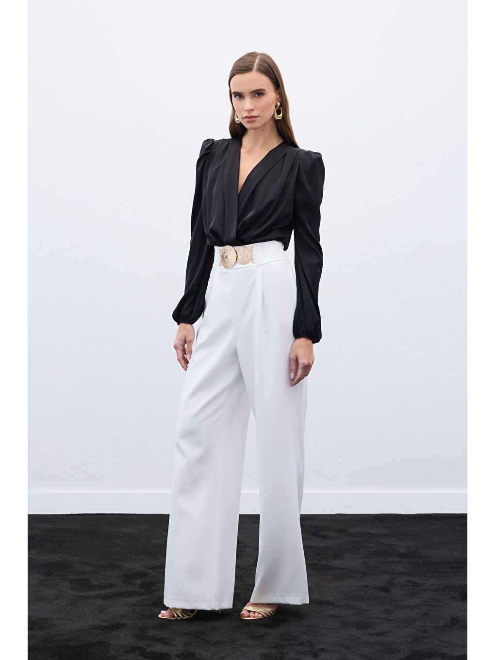 Aksesuarlı Pantolon - Ekru-1