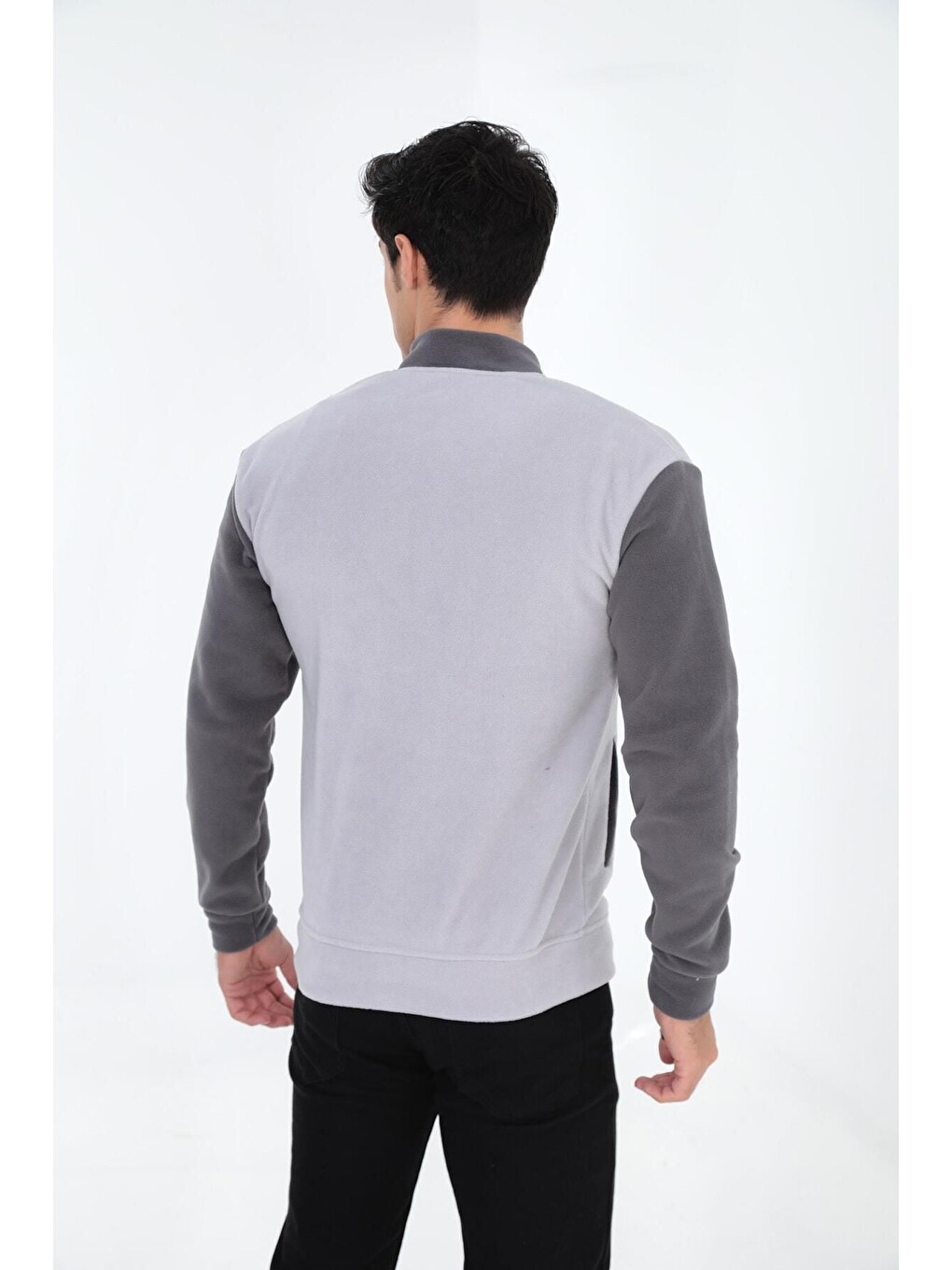 Gri Bomber Yaka Fit Polar Kolej Ceket-4