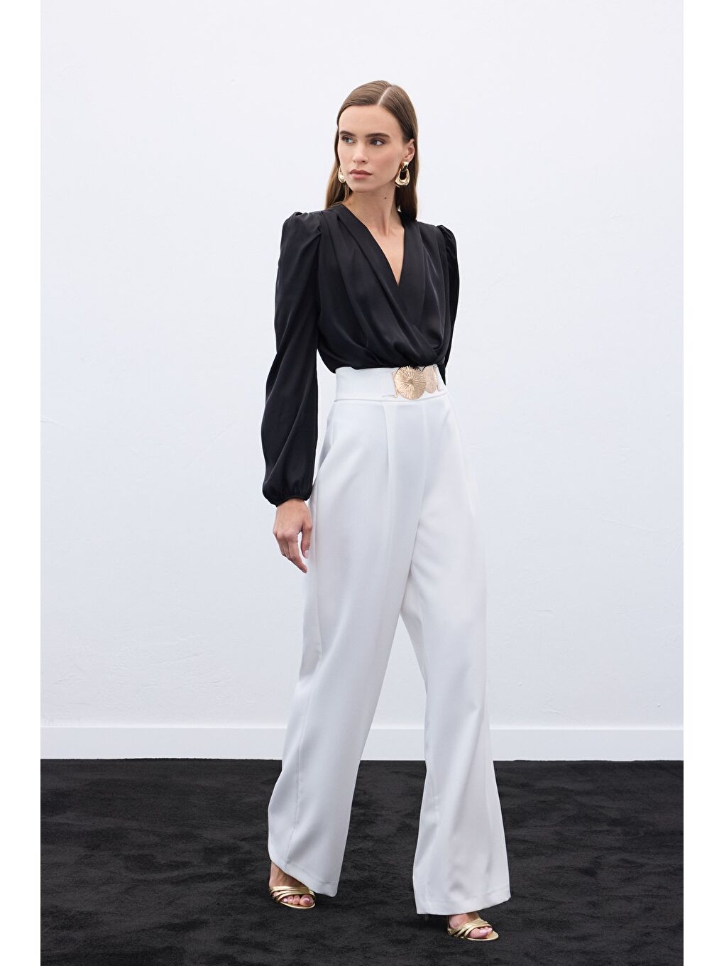 Aksesuarlı Pantolon - Ekru-2