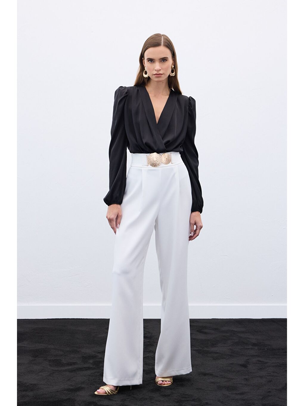 Aksesuarlı Pantolon - Ekru-3