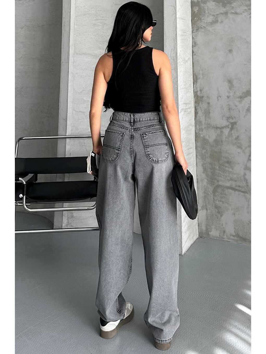 Gri Yan Cepli Baggy Pantolon Açik Füme - 27359-5