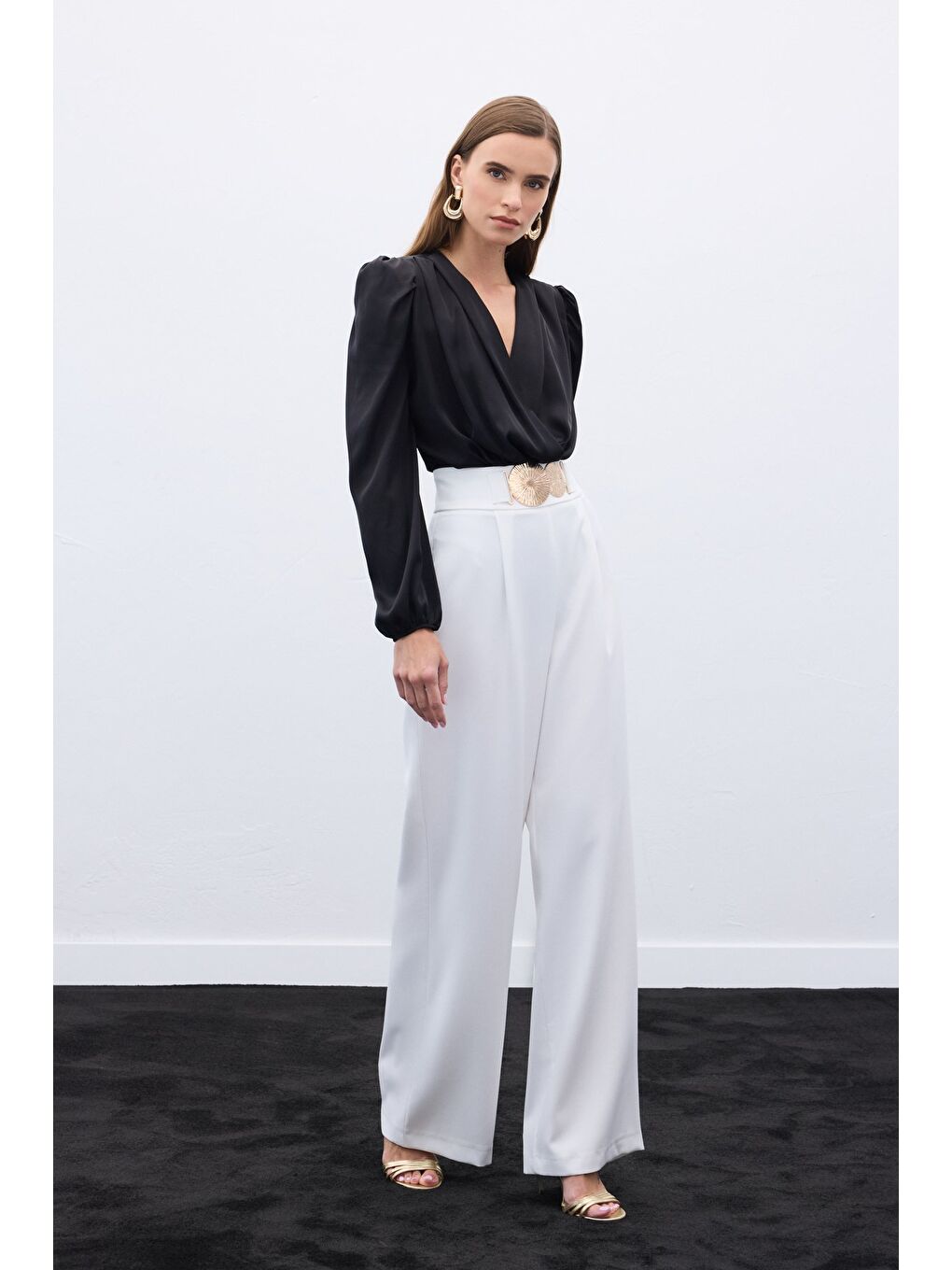 Aksesuarlı Pantolon - Ekru-4