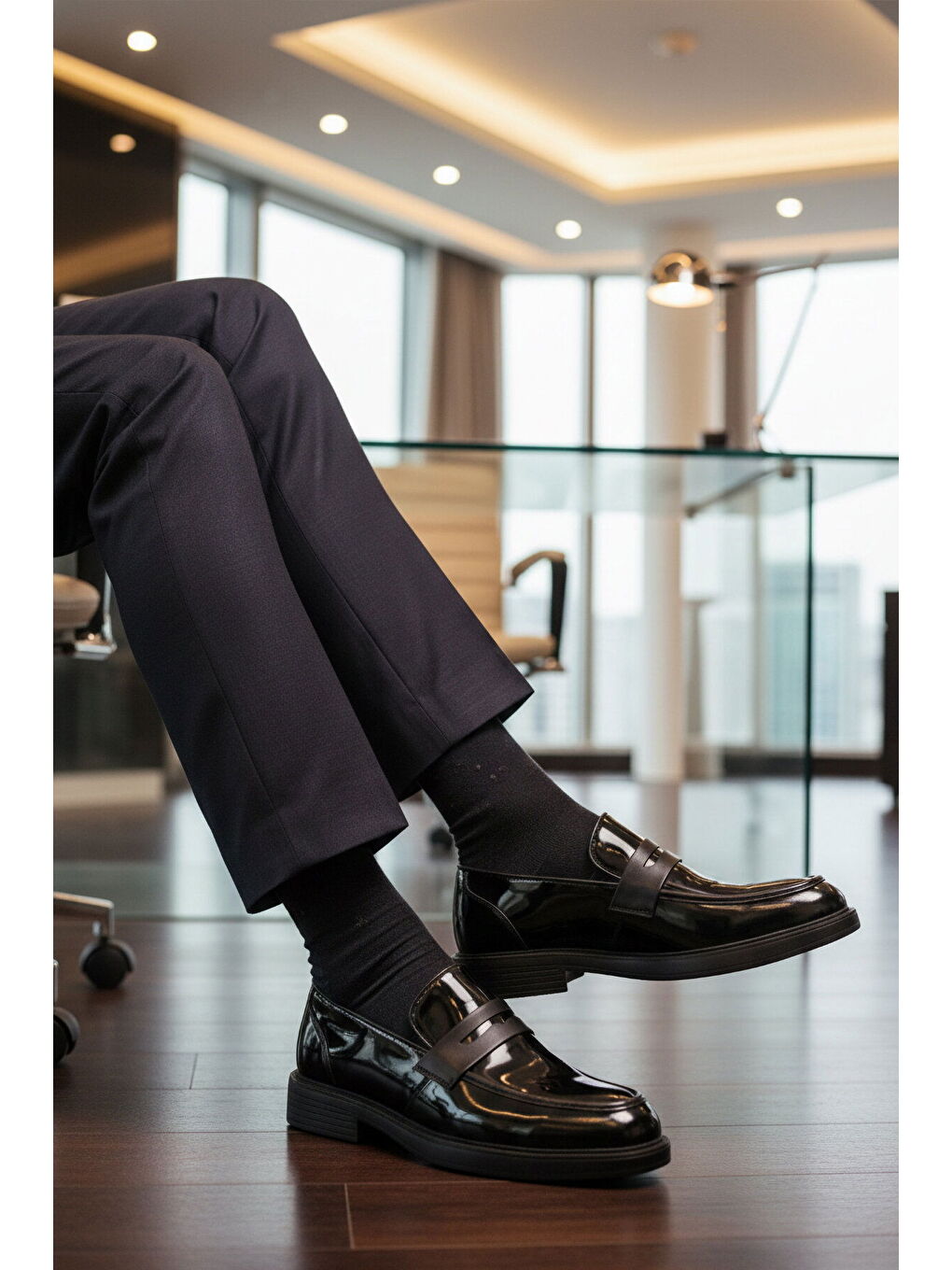 Siyah Rugan Hakiki Deri Erkek Casual Ayakkabı 986 M-2