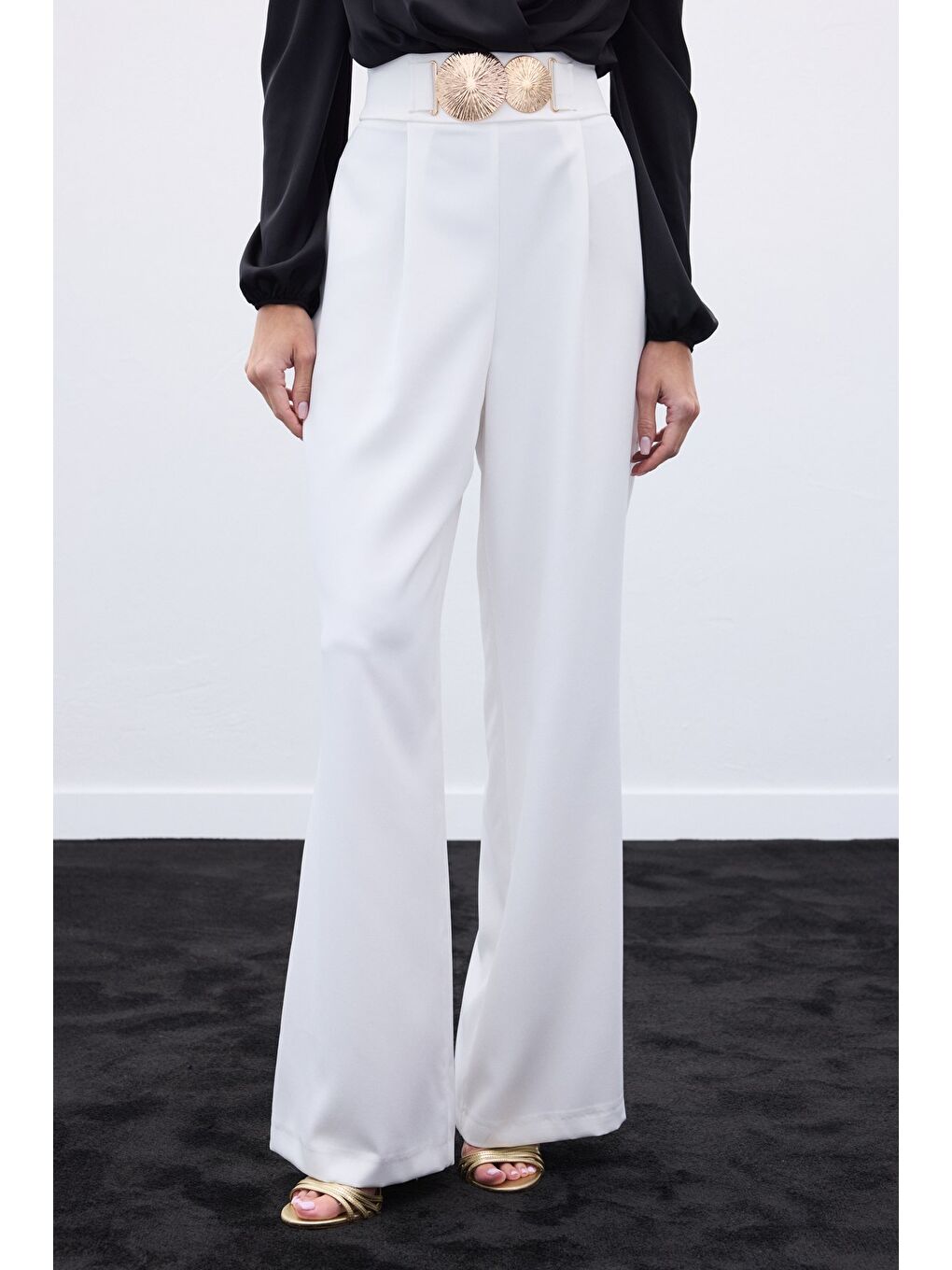 Aksesuarlı Pantolon - Ekru-6