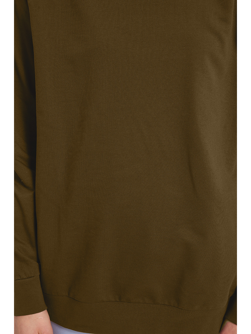 Kadın Oversize Geniş Kesim %100 Pamuk 2 İplik Bisiklet Yaka Haki Sweatshirt-3