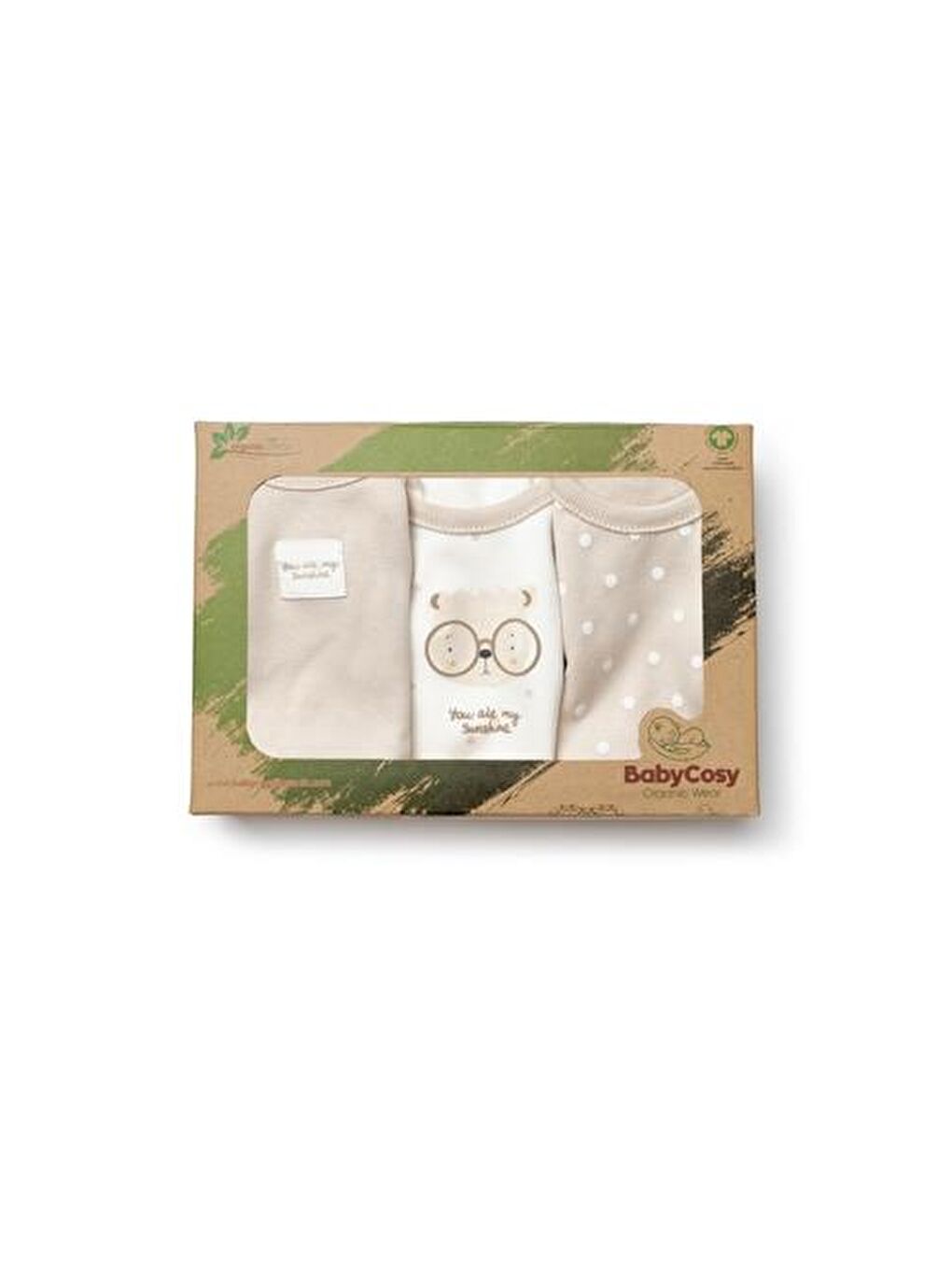 Ekru Bebek 3lü Askılı Badi Kutu Set %100 Organik Pamuk, Bebek ve Yenidoğan Serisi -CSY8120-1