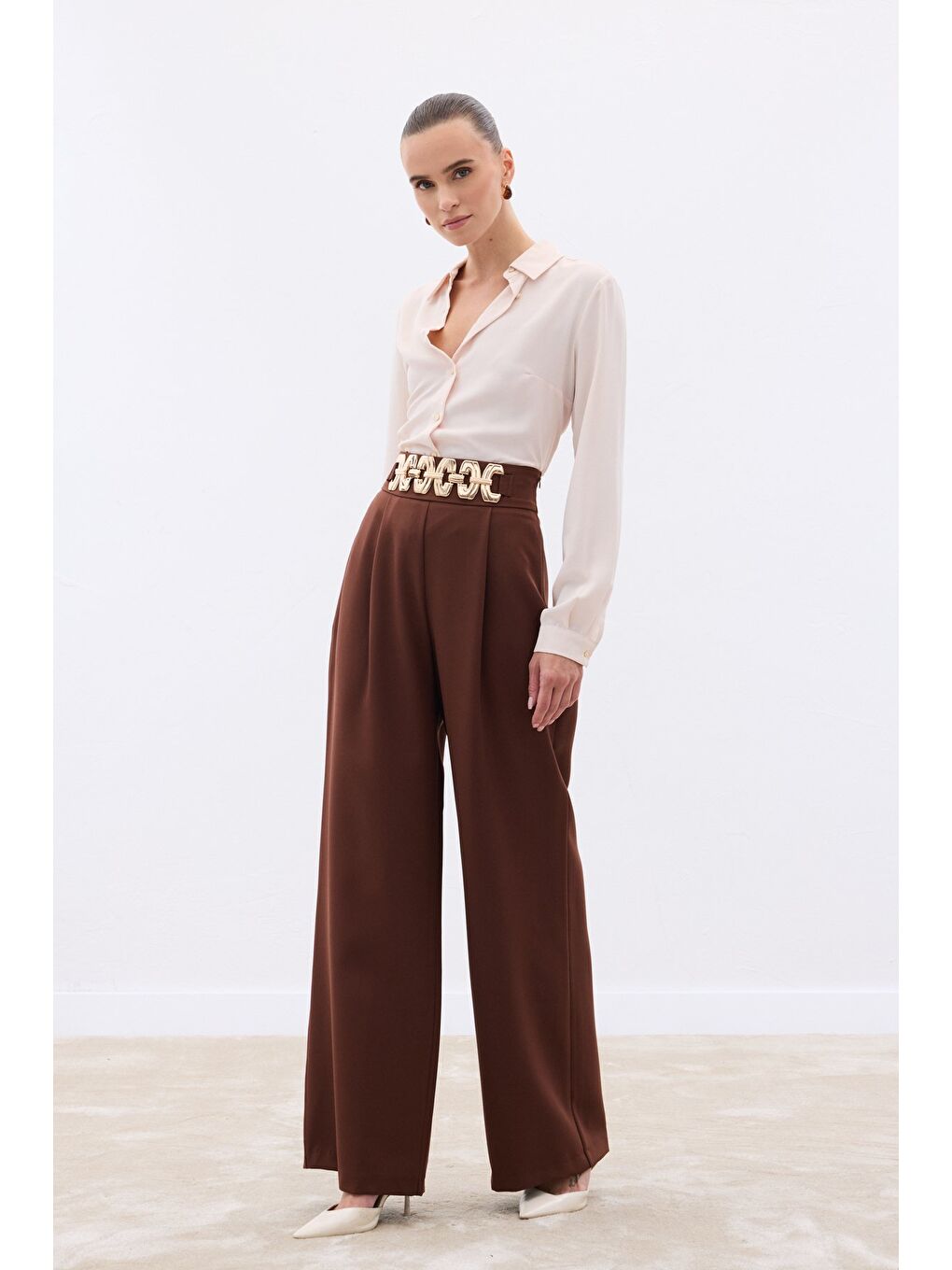 Kahverengi Kemerli Salaş Pantolon - Kahve-3