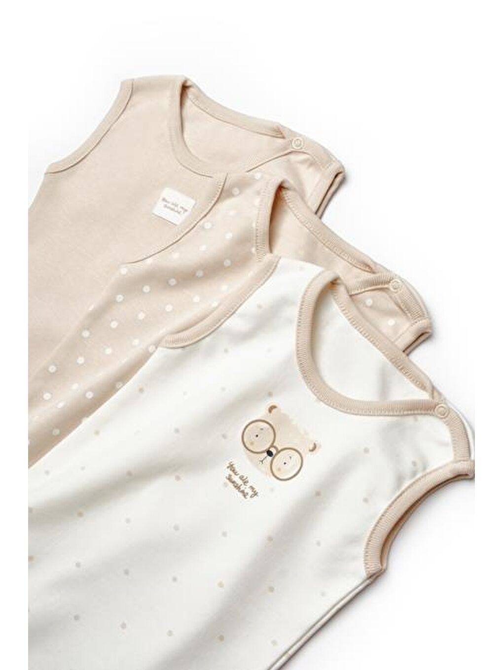 Ekru Bebek 3lü Askılı Badi Kutu Set %100 Organik Pamuk, Bebek ve Yenidoğan Serisi -CSY8120-8