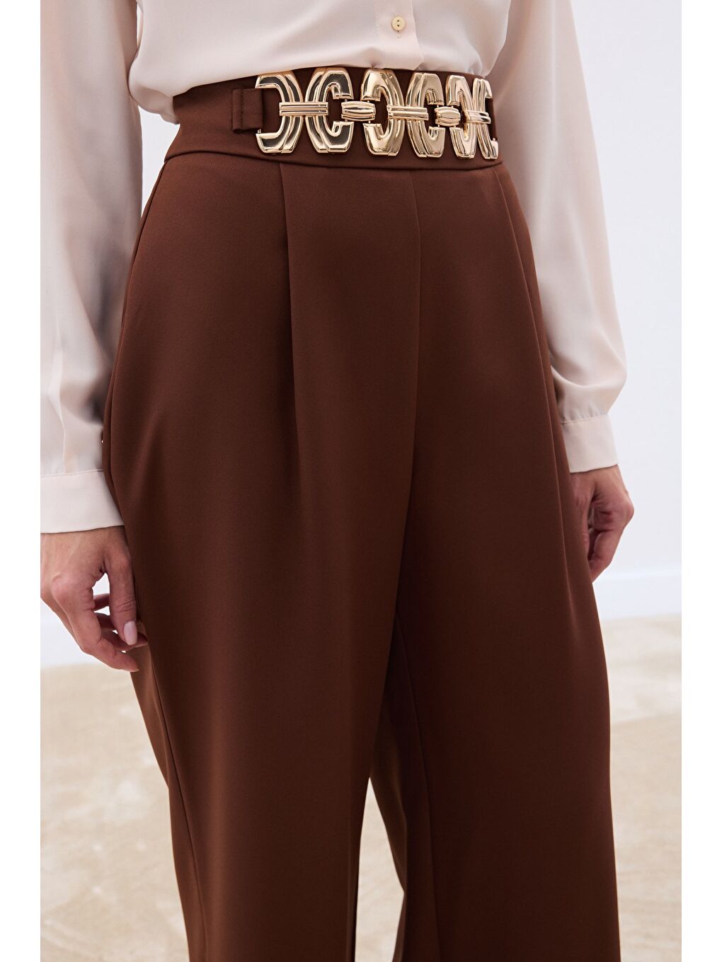 Kahverengi Kemerli Salaş Pantolon - Kahve-4