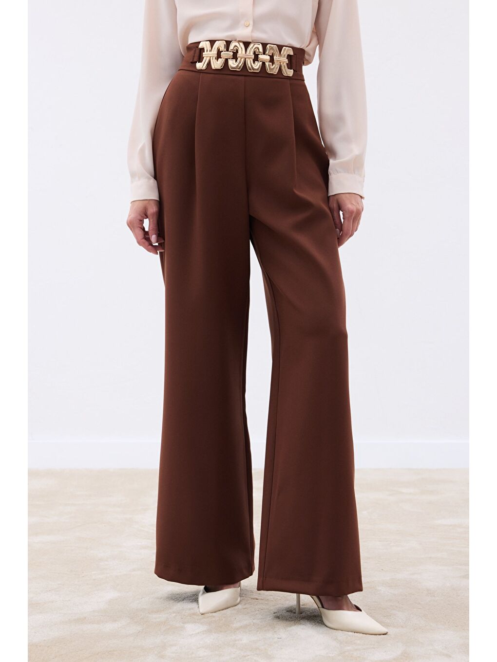 Kahverengi Kemerli Salaş Pantolon - Kahve-5