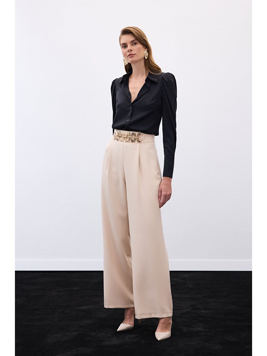 Kemerli Salaş Pantolon - Bej-1