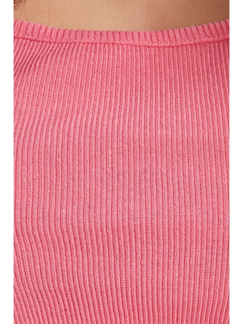 Kadın Slim Fit Dar Kesim Askılı Kare Yaka Pamuklu Pembe Crop Atlet-5