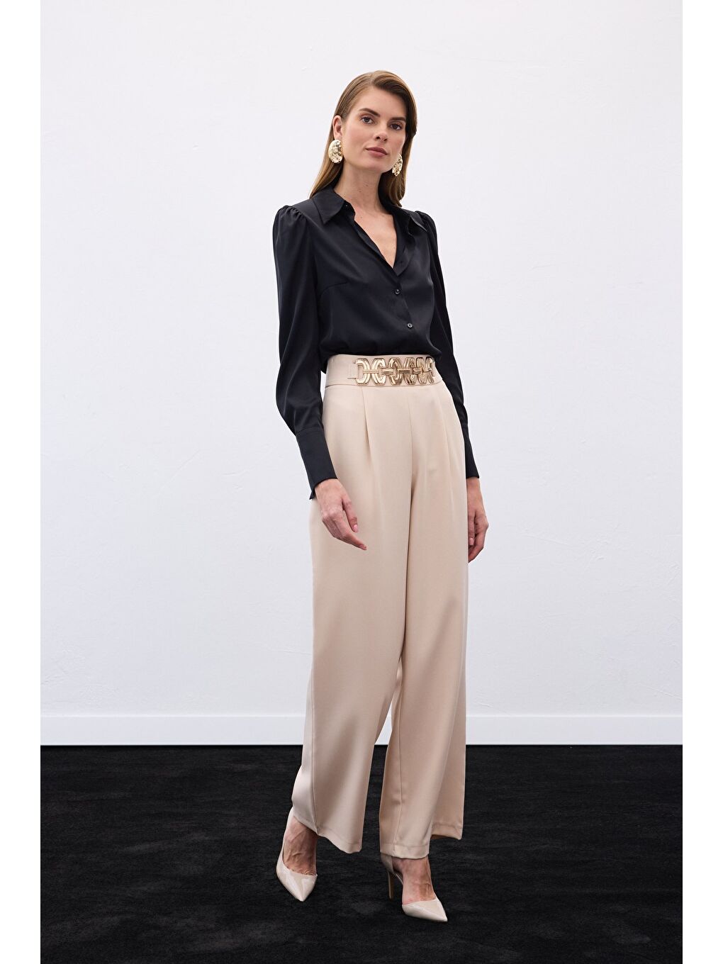 Kemerli Salaş Pantolon - Bej-2