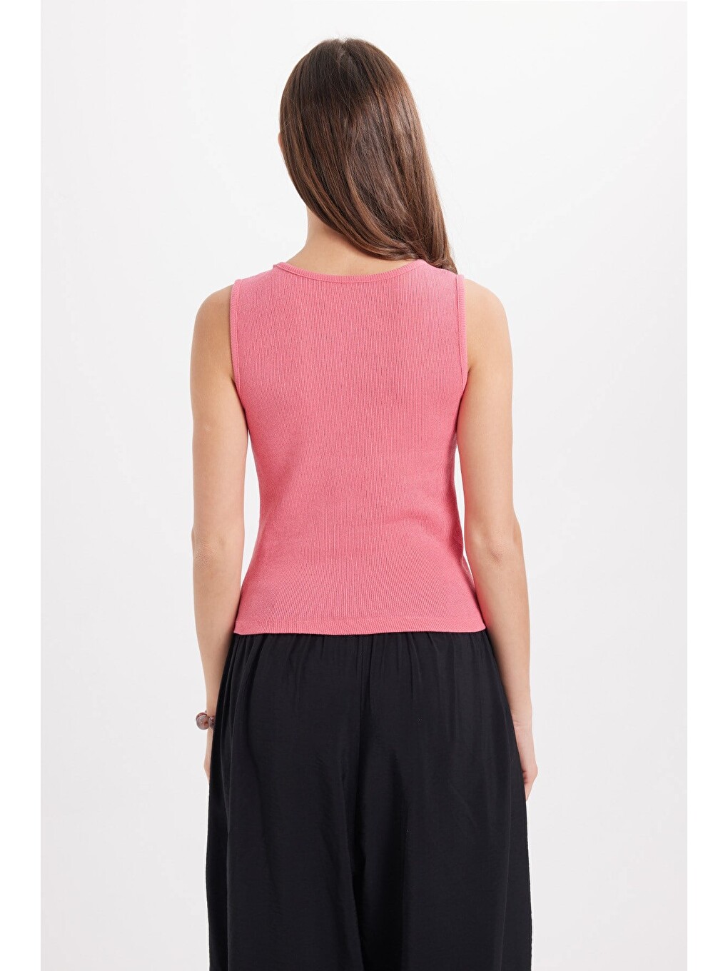 Kadın Slim Fit Dar Kesim Askılı Kare Yaka Pamuklu Pembe Crop Atlet-6