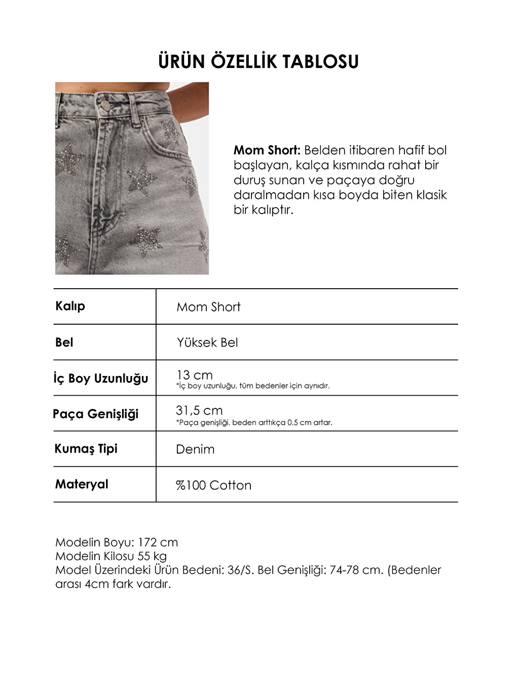 Gri Kadın Füme T-4s6-12 Mom Relax Yıldız Detaylı Tasarım Denim Şort-4